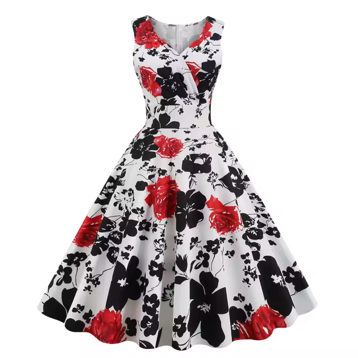 Vestido adelgazante de cintura para mujer, ropa de alta gama con estampado floral, cuello en V, estilo francés, industria pesada - 1
