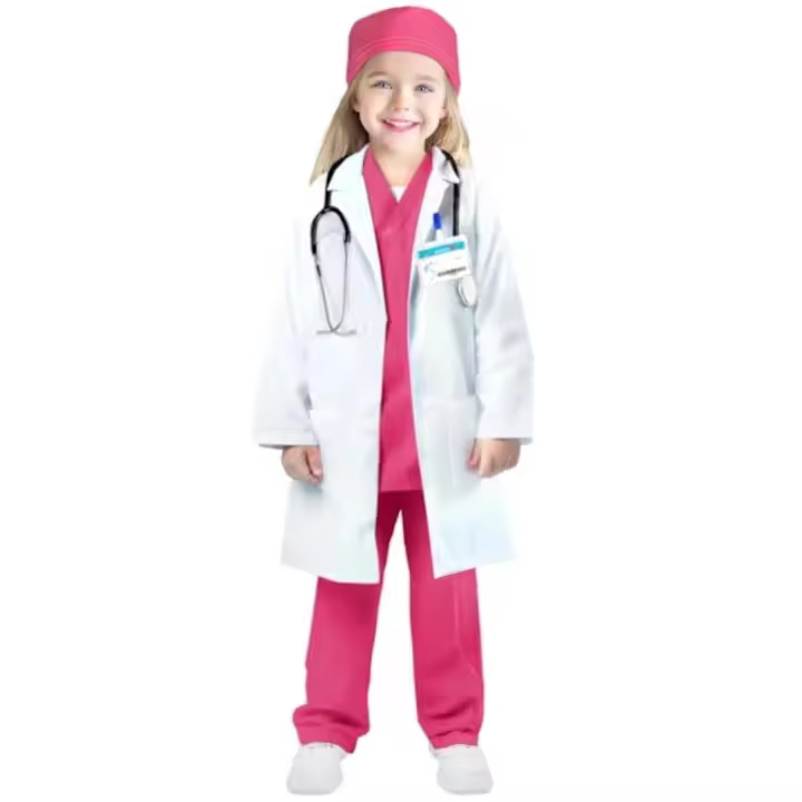 Disfraz de médico infantil de Halloween - bata quirúrgica, estetoscopio, bata de laboratorio - disfraz de cosplay de carnaval para niños y niñas - 1