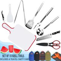 Juego de utensilios de cocina, organizador de viaje, accesorios para parrilla, picnic, campamento, 10 piezas - details 4