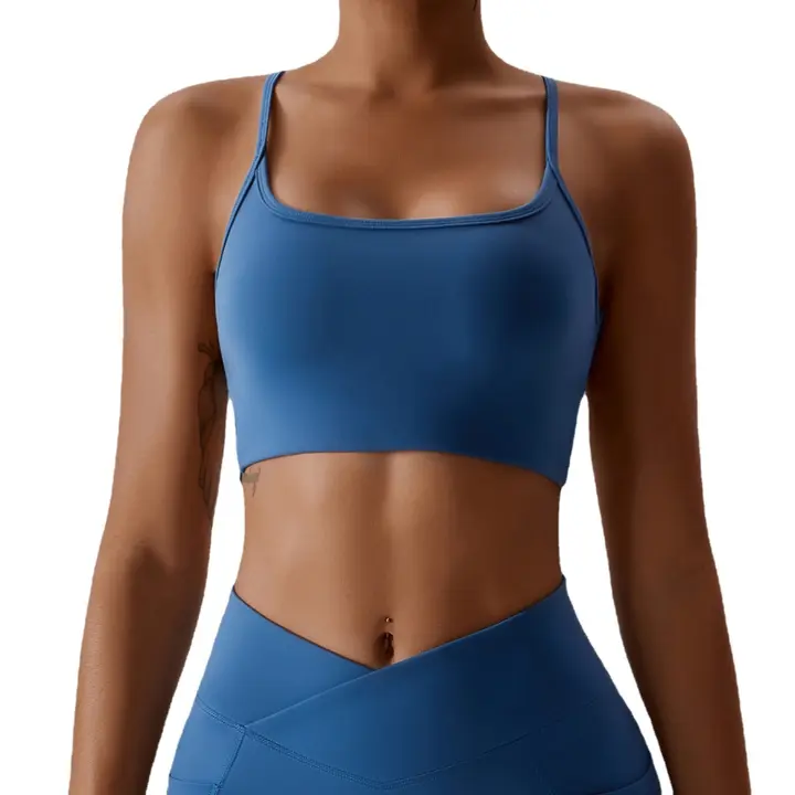 Top de yoga para gimnasio cruzado para mujer, entrenamiento, correr, sujetador elástico, camiseta deportiva sin mangas - 1