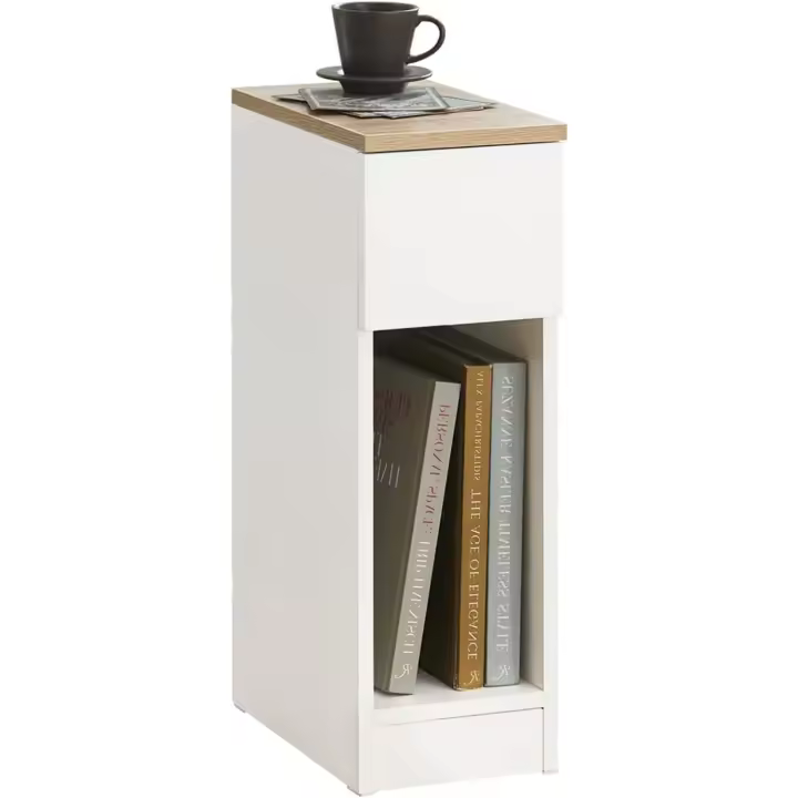 Auxiliares para Salón Mesilla de Noche Estrecha para Dormitorio con 1 Cajón y 1 Compartimento Abierto Blanco y Madera 20 x 35 x 60 cm FBT111-WNx2 ES - 1