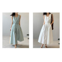 Vestido coreano con cintura con cordón para mujer, vestido sin mangas adelgazante con cuello redondo de verano - details 4