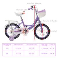 Bicicleta Infantil para Niña 18 Pulgadas con Rueditas de Entrenamiento - Incluye Canasta y Caballete, Ideal para Aprender - details 0