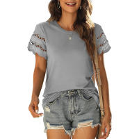 2025 verano de las mujeres nueva camiseta de manga corta con empalme de encaje top de cuello redondo - details 1