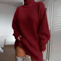 Jersey de punto holgado de Color liso para mujer, Jersey de manga larga, vestido suéter de cuello alto, otoño e invierno, 2023 - details 1