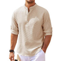 Blusa de manga larga con cuello Henley para hombre, camisa informal de talla grande, Azul, Gris, blanco, 3xl, 2xl, 44, 42 - details 3