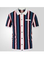 Verano de los hombres cárdigan de punto camiseta de manga corta solapa rayas casual polo camisa de los hombres. - details 4