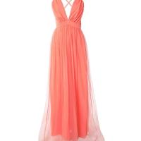Vestido De Noche Sexy Sin Espalda Con Tirantes Finos Y Escote En V Profundo Y Abertura Alta Naranja - details 0