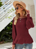 Suéter de manga farol para mujer, Jersey de punto con volantes, púrpura, elegante, moda coreana, Otoño e Invierno - details 5
