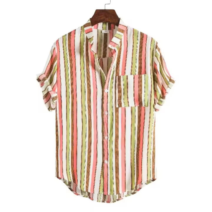 Camisa de manga corta con estampado de cuello hawaiano para hombre, forro floral, 2020 - 1