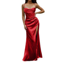 Vestido de corsé de satén con tirantes finos para mujer, vestido de noche, vestido de pescado, Vestido de realce - details 3