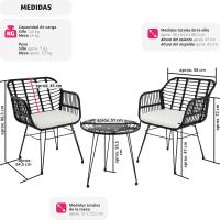 Conjunto de Jardín Exterior de Acero Resistente a la Intemperie 2 Sillas con Cojines (Fundas Extraíbles), 1 Mesa con Cristal Natural - details 13