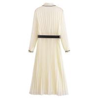 TRAF-Blusa elegante con solapa plisada y manga para mujer, vestidos largos, vestido ajustado a la moda con cinturón, señora nueva informal 2025 - details 2