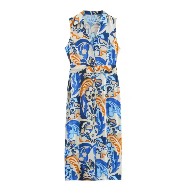 Vestido midi estampado para mujeres europeas y americanas - 1