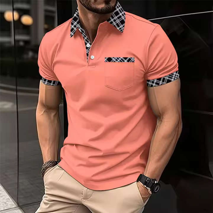 Polo de verano para hombre con bolsillo y cuello en el pecho. - 1