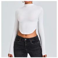 Top de entrenamiento de manga larga para mujer, diseño con orificio para el pulgar, Top de cuello alto con corte deportivo ajustado - details 11