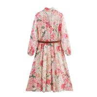 Vestido de pastel irregular con estampado rosa dulce de moda de temperamento de mujer europea y americana - details 2
