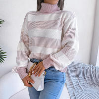 Suéter a rayas de manga farol para mujer, Jersey informal de punto con cuello alto, novedad de otoño e invierno, 2023 - details 16