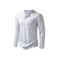 Camisa De Algodón Para Hombre Con Botones Cuello Henley Manga Larga Casual Color Sólido Moda Camisetas Transpirable Ligera Y De Wicking De Humedad - details 2