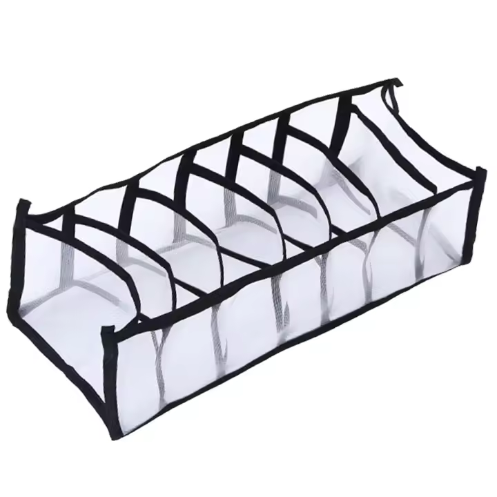 Caja de almacenamiento plegable con compartimentos para ropa, separación de malla, color negro, 7 rejillas - 1