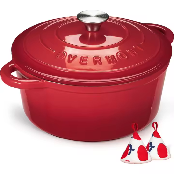 Olla de Hierro Fundido Antiadherente Cacerola Holandesa de Esmaltado Rojo para Cocinas de Inducción - 1