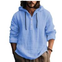 Blusa con capucha para hombre, camisa de manga larga con cuello Henley, cordón, informal, Azul, Naranja, primavera, verano, 3xl, 2xl, 44, 42, talla grande - details 1