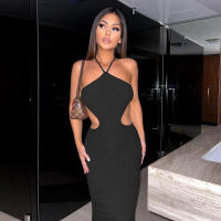 BUNO-estido de punto Nibber para mujer, vestido Sexy sin mangas con cuello Halter, parte de atrás bonita, vestido sin cintura, vestido ajustado elegante a la moda - details 12