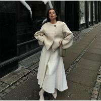 Elegante Abrigo de Lana Sólida para Mujer Cuello Redondo, Manga Larga, Ajuste Suelto, Moda de Ciudad Urbana de Otoño 2024 - details 8