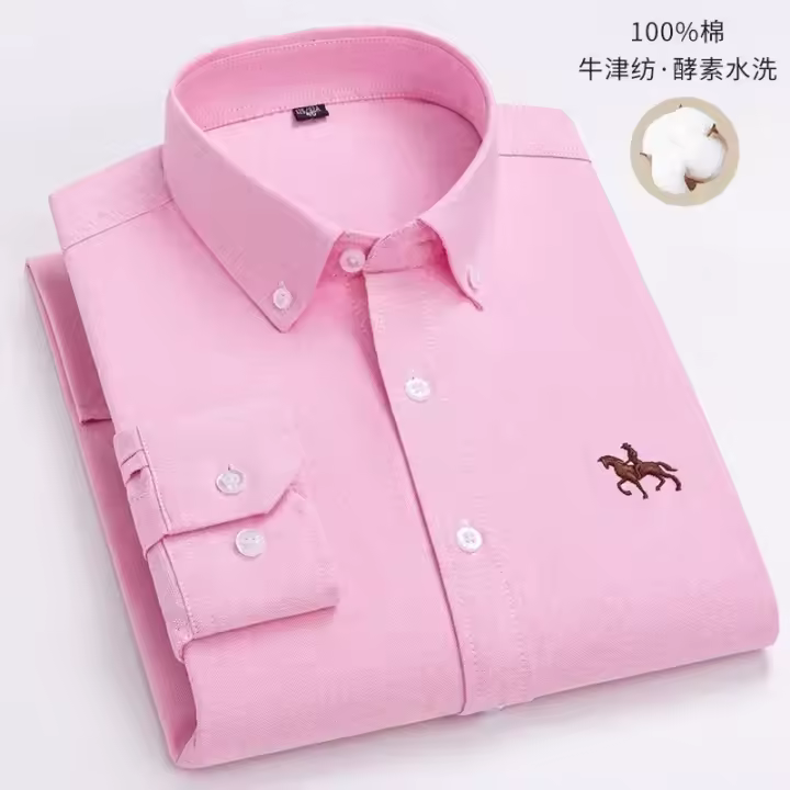 hombre manga larga ropa hombre S~7XL 100% algodón puro Camisa giratoria Oxford de manga larga para hombre Ocio de negocios Bolsillo bordado Slim Fit Estilo de botón Suave Med - 1