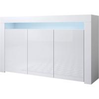 Aparador Aker con Luz LED y 3 Puertas Blanco Mate, 155x91,5x37 cm Ideal para Sala de Estar, Comedor, Mueble TV de Melamina - details 1