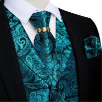 Traje de seda de cachemira azul real de lujo, conjunto de chaleco y corbata con anillo de dragón de metal, pañuelo, gemelos, chaleco de esmoquin para graduación y boda - details 22