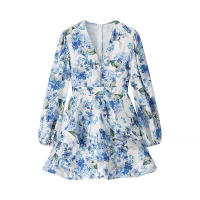 BUNO-Mini vestido estampado de manga acampanada con cuello en V para mujer, vestido plisado de cintura alta, vestido de fiesta de noche de verano, vestido de Club, moda Sexy - details 15