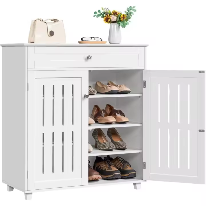 4 Niveles para Zapatos Mueble Auxiliar Cajón y Estantes Ajustables para Entrada Salón 78 x 37 x 86 cm Blanco - 1