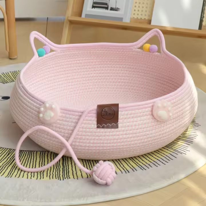 Ratán gato nido gato rascador tabla auto-hi bola integrada de cuatro estaciones universal tejida a mano lavable resistente a los arañazos cuerda de algodón nido para mascotas - 1
