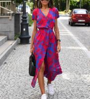 Vestido con estampado Floral para mujer, Túnica Vintage Bohemia, falda larga con abertura en la cintura, cuello en V, manga corta, talla grande 3XL, 2XL, verano y otoño - details 1