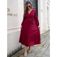 Elegante Vestido Largo Plisado de Color Sólido para Mujer Moda Otoño Primavera 2025 - details 1