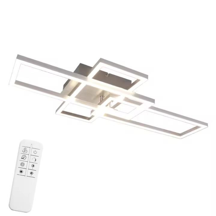 CBJKTX Luz de Techo LED Dormitorio Plata Regulable 64CM 36W Sala de Estar Geométrica con Control Remoto - 1