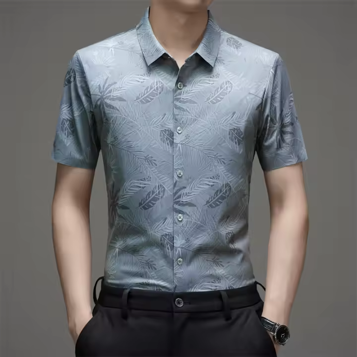 Camisa de Seda Gelada para Hombres Sin Costuras, Ligera, Estilo de Verano 2025, Moda Casual - 1