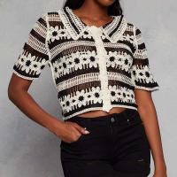 Chaleco de Crochet Floral Cuello Cepillado, Manga Corta Abierta, Cardigan Chic de Verano para Mujeres - details 0