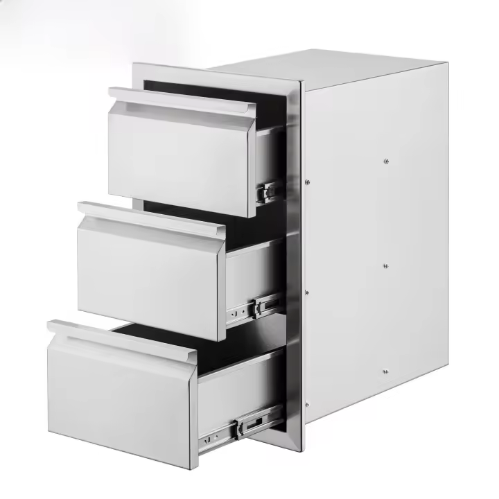 SucceBuy Cajones de cocina para exteriores de 14,7 pulgadas de ancho x 25,4 pulgadas de alto x 18,7 pulgadas de profundidad, cajones para barbacoa de montaje empotrado con mango de acero inoxidable - 1