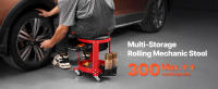 SucceBuy Taburete mecánico rodante con ruedas, asiento de garaje/taburete de trabajo con capacidad de 300 libras, asiento rodante acolchado con altura fija, bandeja para herramientas y 2 cajones, rojo + negro - details 0