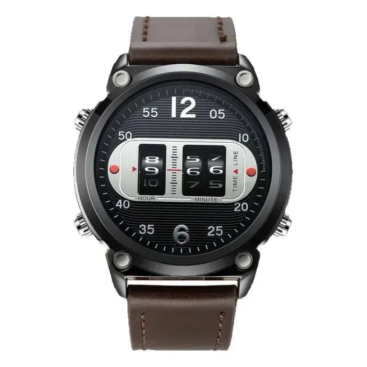 Reloj de Cuarzo Automático de Lujo Diseño Único Correa de Cuero Deportivo Militar Simple - 1