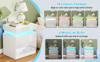 Rcynview  Mesa de Noche con Luz LED Madera, Suave, 16 Colores Ajustables, Enmontaje Requerido, Muebles y Organización - details 11