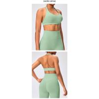 Sujetador deportivo de estilo europeo y americano con cuello halter, alta elasticidad, nylon mate, gran espalda abierta, top de yoga para mujeres - details 14