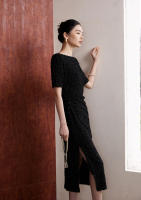 BGTEEVER-vestido ajustado a cuadros para mujer, prenda elegante de manga corta, ceñido a la cadera, con cuello oblicuo, para primavera y verano - details 18