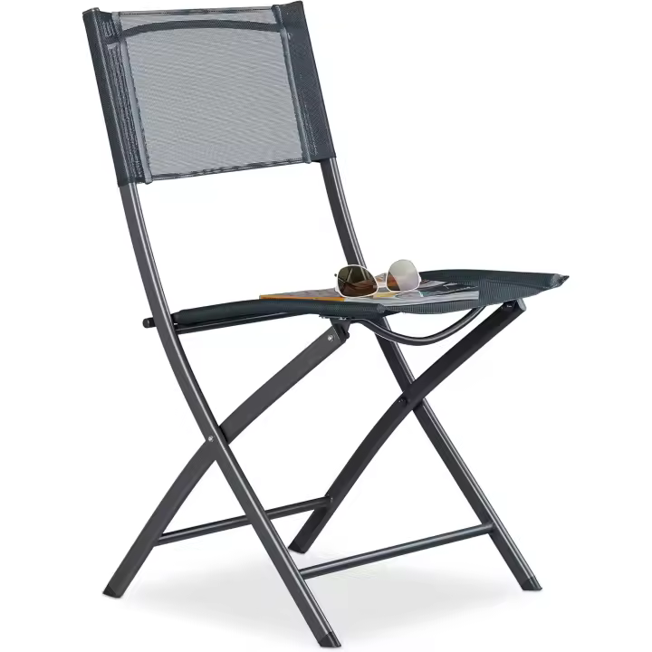 Silla Plegable para Camping, Jardín y Terraza, Metal y Plástico, Gris Antracita, 87 x 55 x 48,5 cm - 1