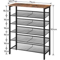 Zapatero, Zapatero de 6 Niveles, Estantería para Zapatos, Estantes de Malla Ajustables, para Entrada, Pasillo, Dormitorio, Estructura Metálica, Marrón Rústico y Negro - details 1