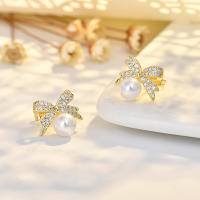 S925 agujas de plata delicadas micro zirconitas lazo perla pendientes mujeres moda simple pequeño y versátil pendientes - details 0