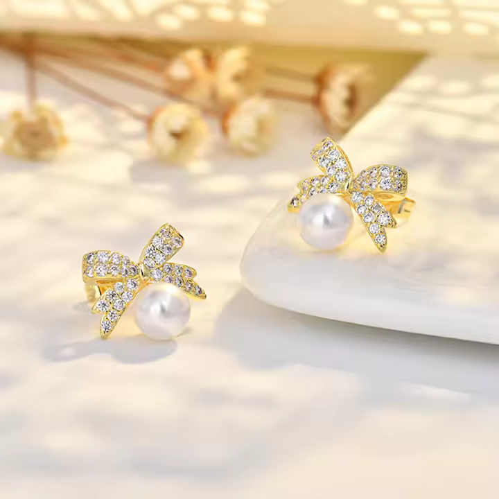 S925 agujas de plata delicadas micro zirconitas lazo perla pendientes mujeres moda simple pequeño y versátil pendientes - 1