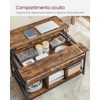Mesa de Central con Tablero Elevable Estilo Rústico Marrón y Negro Ideal para Dormitorio con Espacio Abierto y Oculto Forma de X - details 4